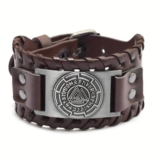 NEW Viking Pyramid Totem Bracelet Braided Leather Bracelet Accessories.. - Picture 2 of 2